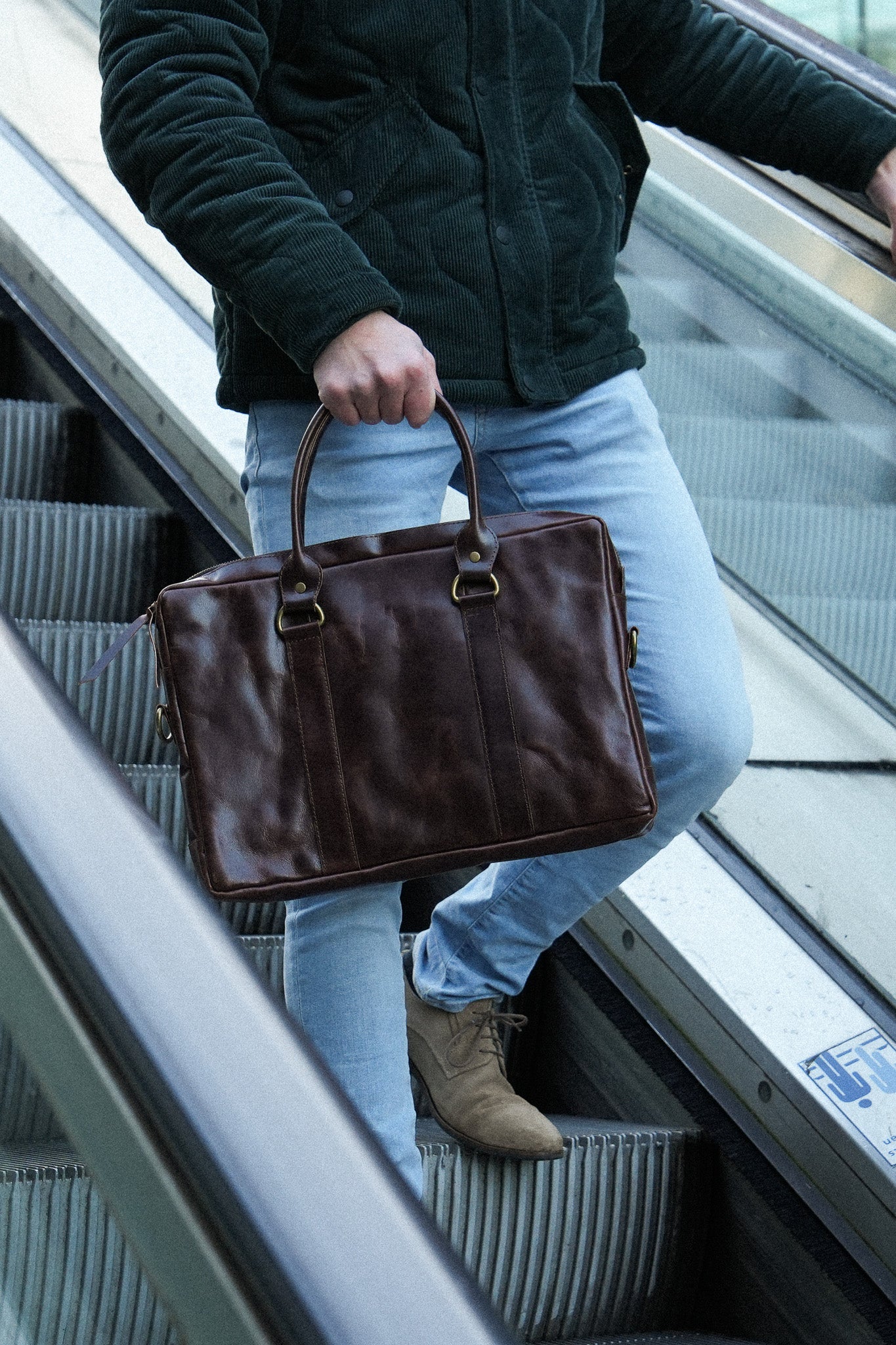 Leather Laptop Bag 'Loga' - Brown Glossy