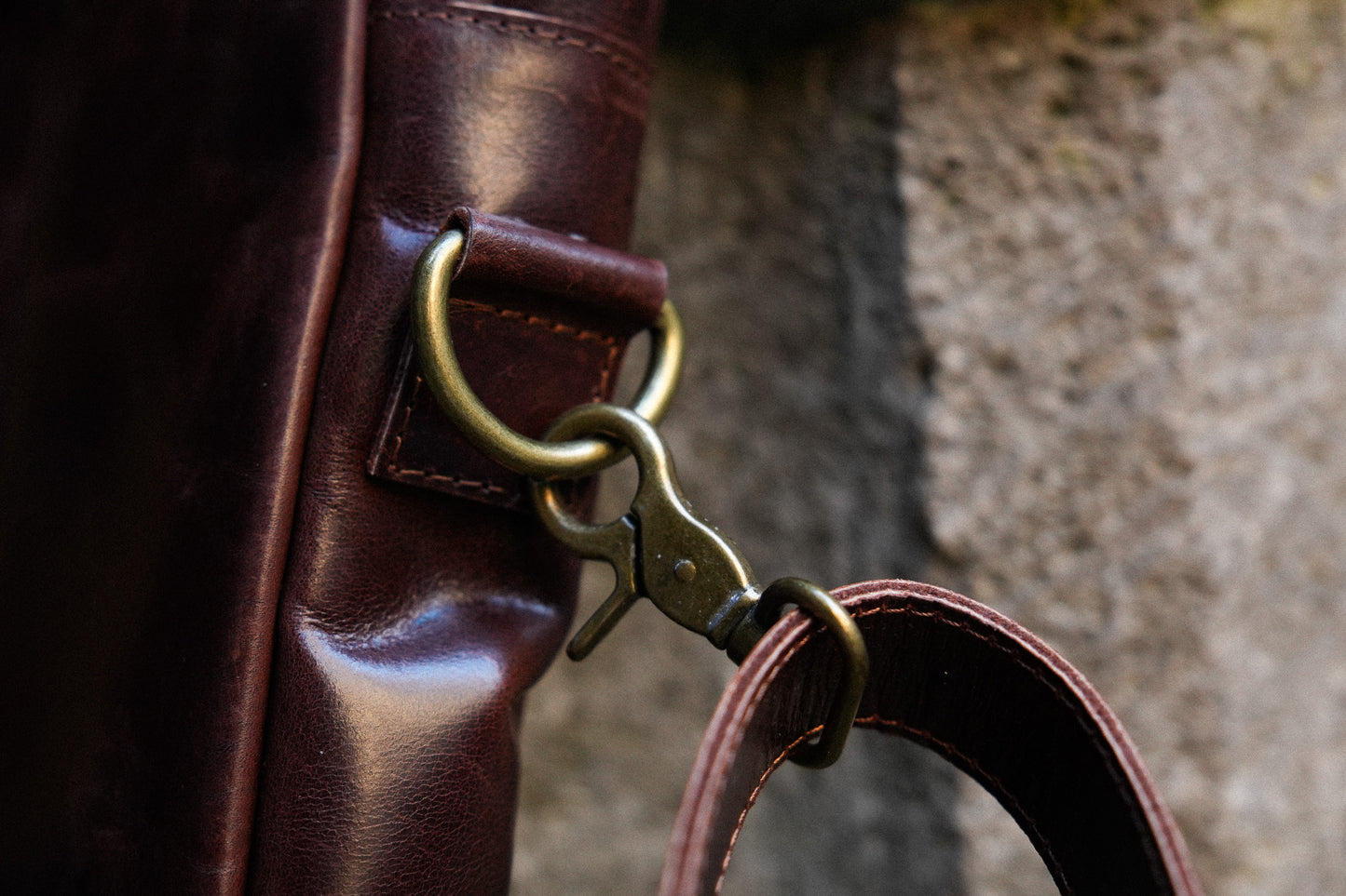 Leather Laptop Bag 'Loga' - Brown Glossy