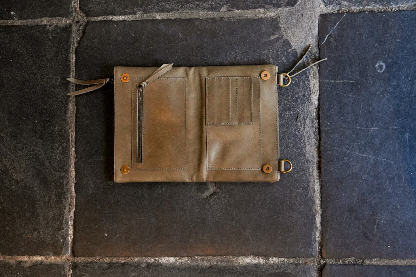 Leather Cross-Body Bag 'Selam Up-Cycled' - Olive Green