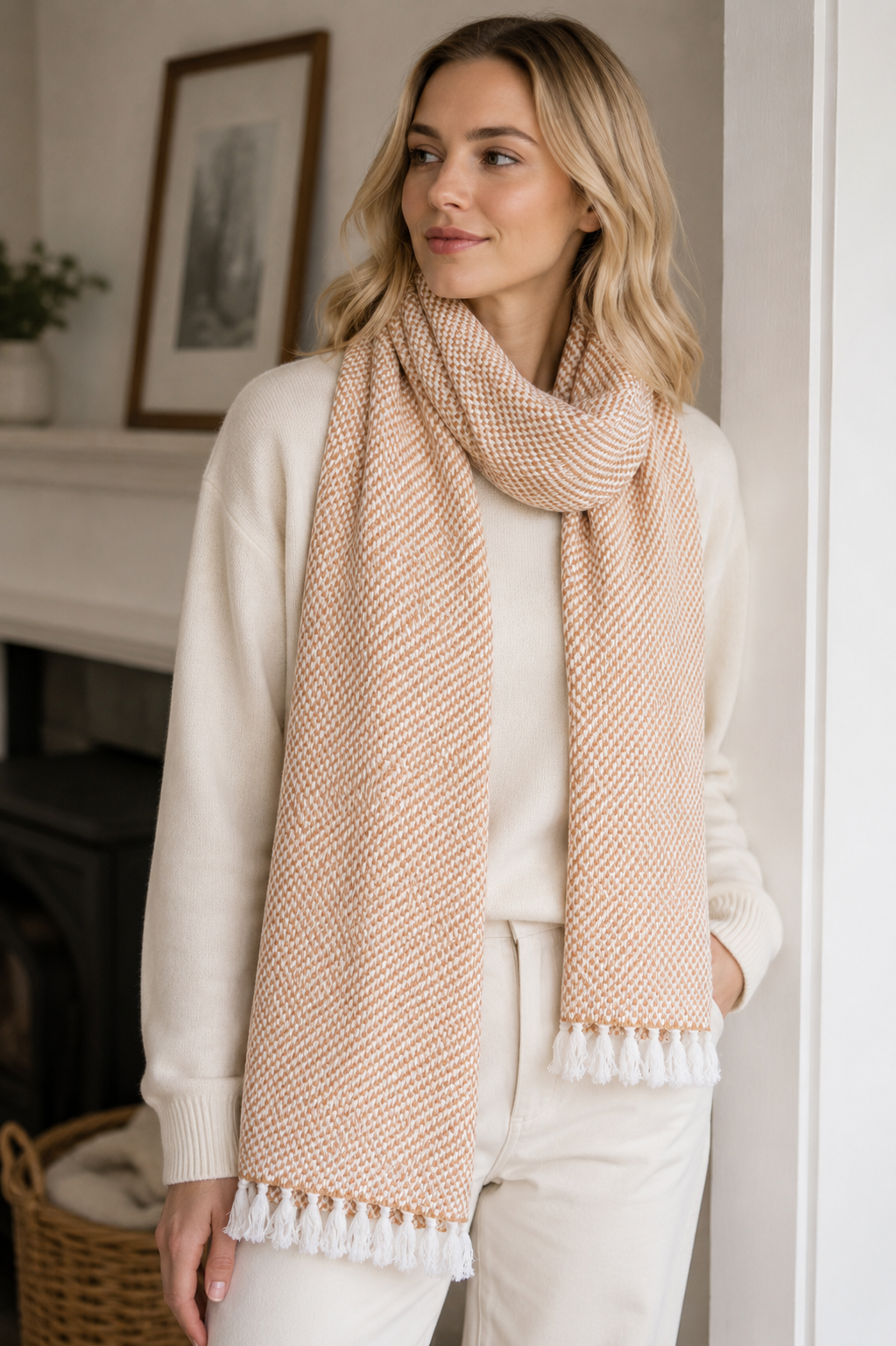 Katoenen Sjaal Maya zwart | bruin | roze | beige