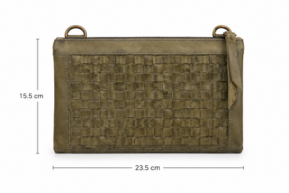 Leather Cross-Body Bag 'Selam Up-Cycled' - Olive Green