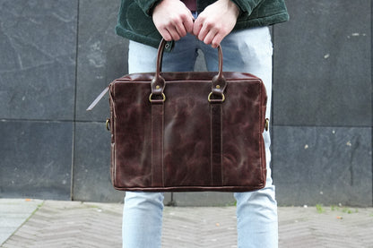 Leather Laptop Bag 'Loga' - Brown Glossy
