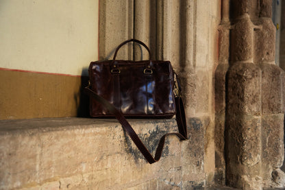 Leather Laptop Bag 'Loga' - Brown Glossy