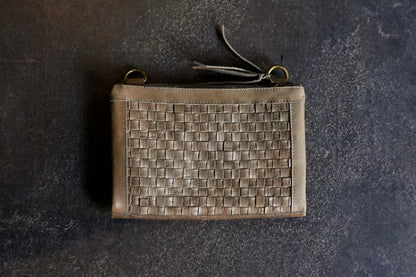 Leather Cross-Body Bag 'Selam Up-Cycled' - Olive Green